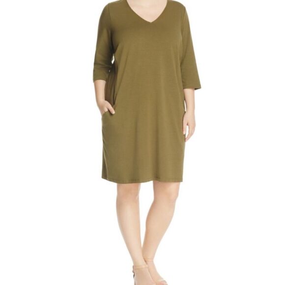 Eileen‎ Fisher Olive Green Organic Cotton Dress -- M - Picture 1 of 10